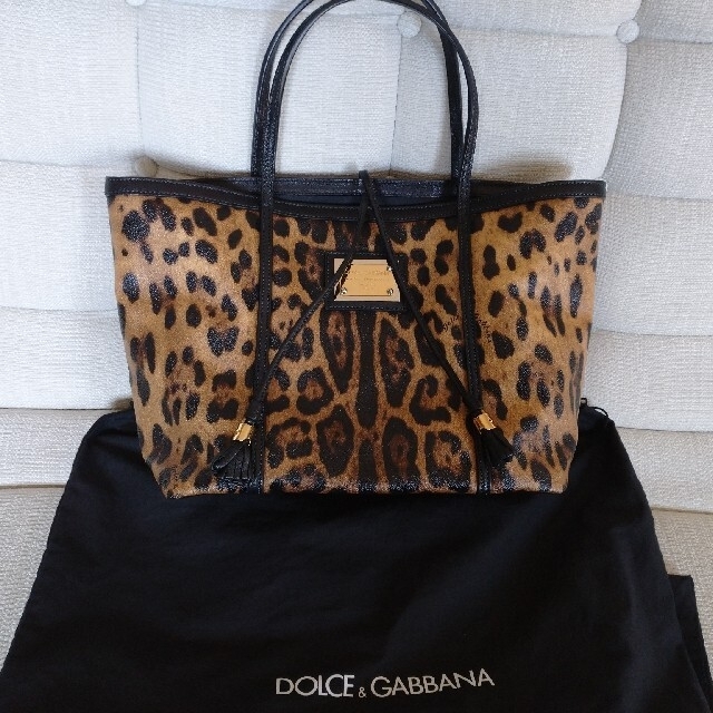 DOLCE\u0026GABBANA レオパード　キャンバス　ハンドバッグ