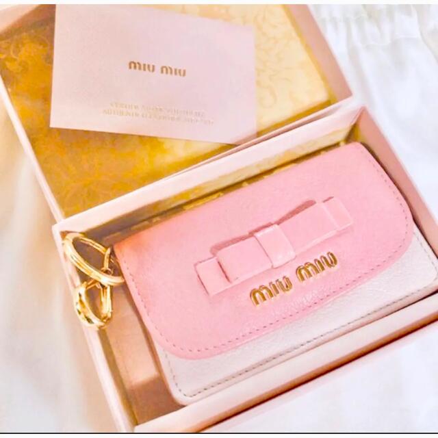美品】miumiu カードケース リボン ピンク バイカラー マドラス 憧れ