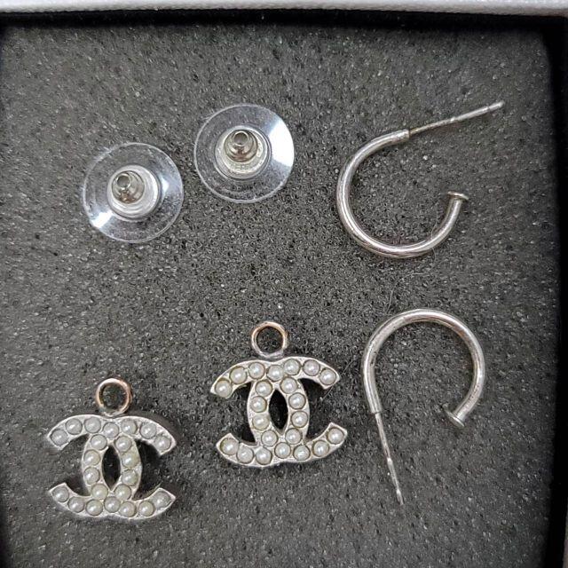 確実正規品 シャネル パール ぶら下がり ピアス 消毒済み - ピアス