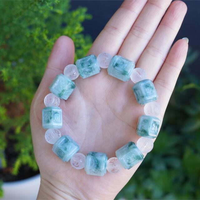 ☘本翡翠 六字真言⭐️ ブレスレット 新品 | diamundialfuturos