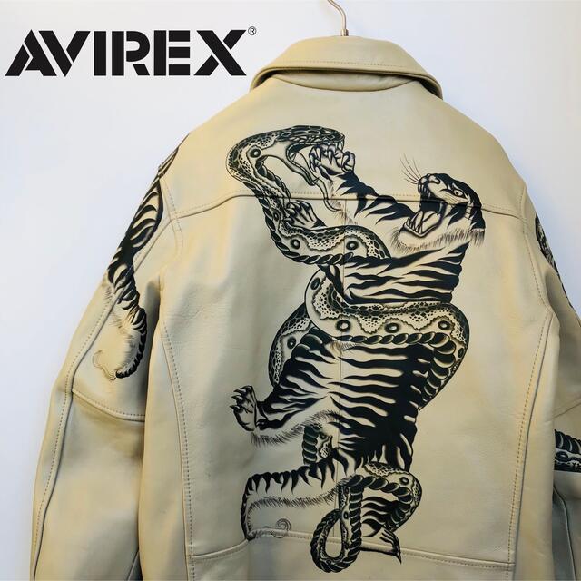 AVIREX(アヴィレックス)の希少 AVIREX 80着限定 虎&蛇墨絵 本革 シングルライダース XLサイズ メンズのジャケット/アウター(ライダースジャケット)の商品写真