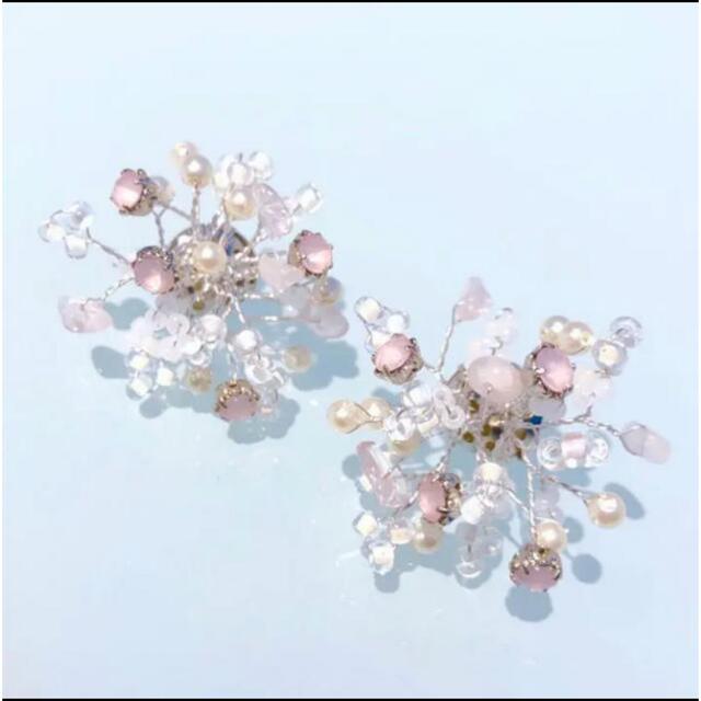 パワーストーン天然石ローズクォーツ♡桜ピンクグレージュ小枝ピアス【サークル】 レディースのアクセサリー(ピアス)の商品写真