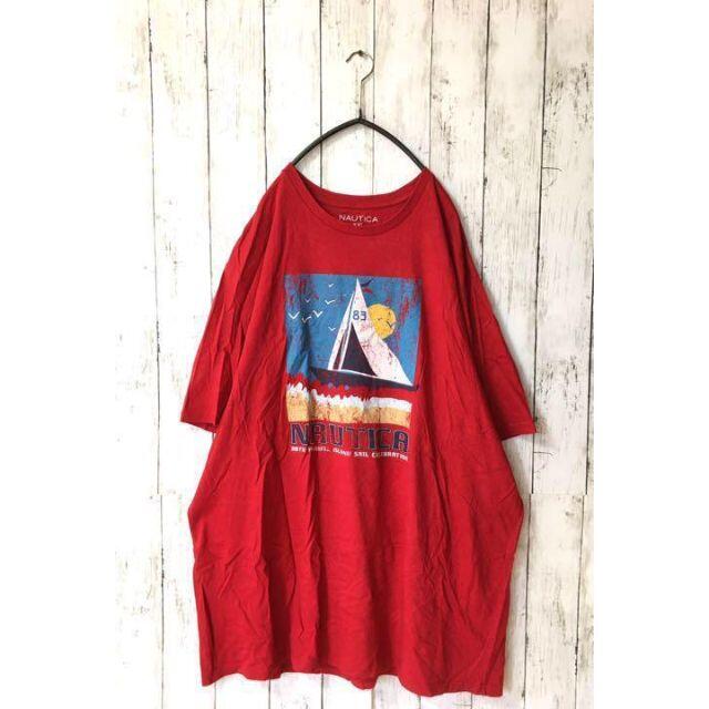 90s☆】ノーティカ Tシャツ 半袖 ビッグプリント レッド ゆるだぼ ...