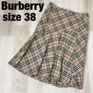 バーバリーブルーレーベル(BURBERRY BLUE LABEL)のBURBERRY マーメードスカート ノバチェック ひざ丈 フリル サイズ38(ひざ丈スカート)