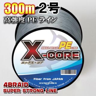 高強度PEラインX-CORE２号28lb・300m巻き 灰 グレー！(釣り糸/ライン)