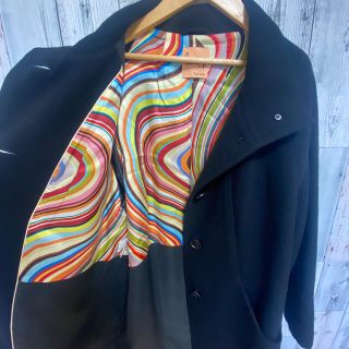 PaulSmith レディース　ファーコート　花柄裏地　Lサイズ　ネイビー