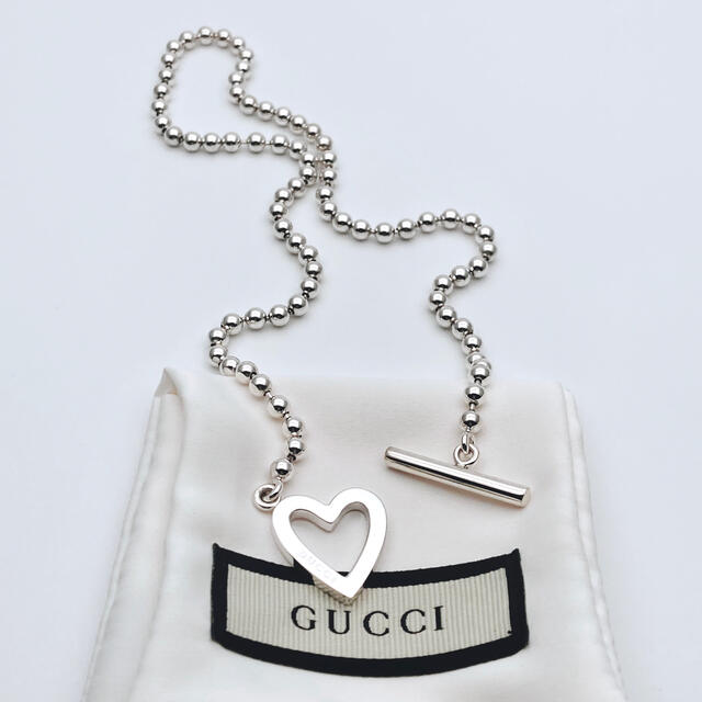 美品 gucci グッチ ハートモチーフ ボールチェーンネックレス シルバー