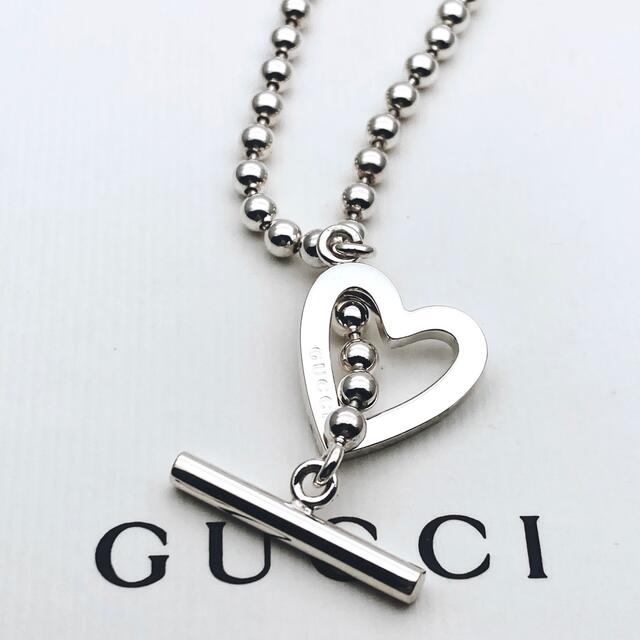美品 gucci グッチ ハートモチーフ ボールチェーンネックレス シルバー