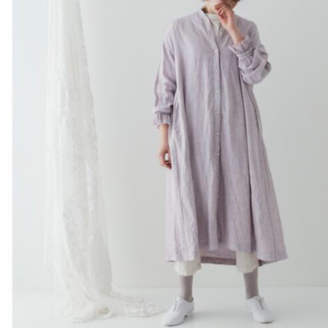 nest Robe バンドカラーラッフル袖ワンピース（LAVENDER）