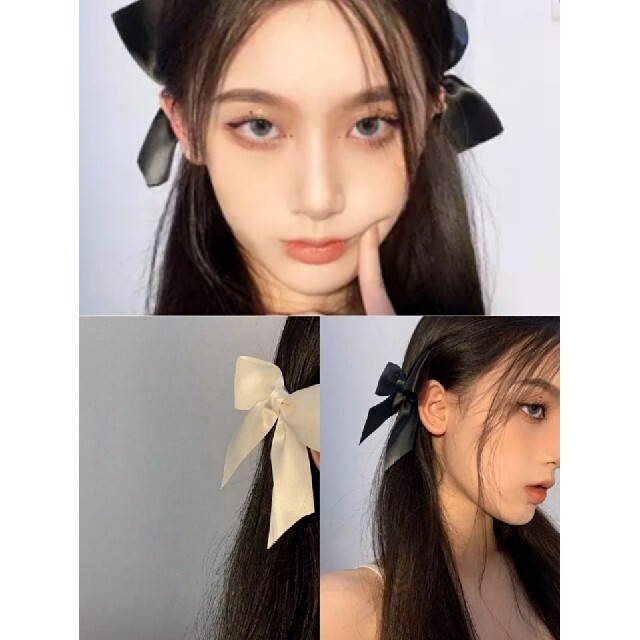 リボンバレッタ　ロゴリボン　ヘアアクセサリー　韓国