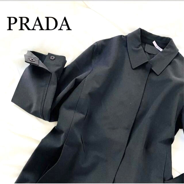 極美品【PRADA】イタリア製　高級ステンカラーコート　定番約９４cm裾渡り