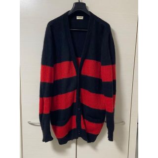 サンローラン(Saint Laurent)の美品 サンローラン ボーダーモヘヤロングカーディガンS SAINTLAURENT(ニット/セーター)