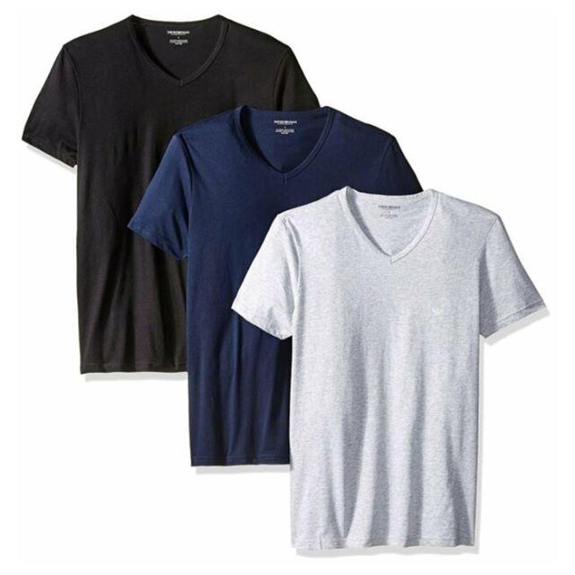 Emporio Armani(エンポリオアルマーニ)のEMPORIO ARMANI ピュアコットンVネックＴシャツ グレーマルチ 3枚 メンズのトップス(Tシャツ/カットソー(半袖/袖なし))の商品写真