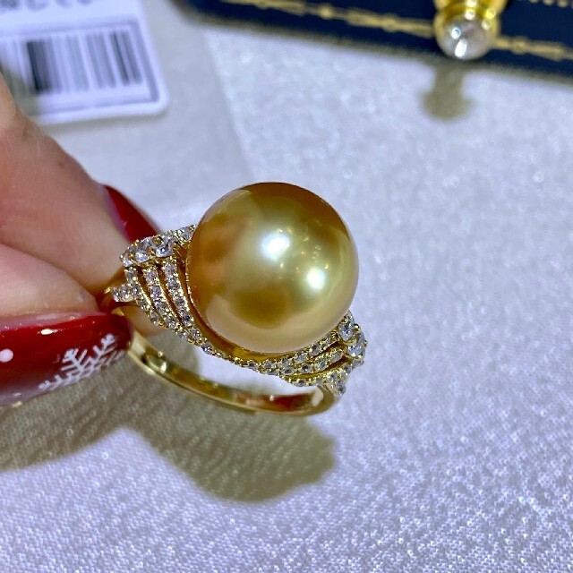 【高級】天然南洋真珠　一粒リング11-12mm　s925ダイヤモンド