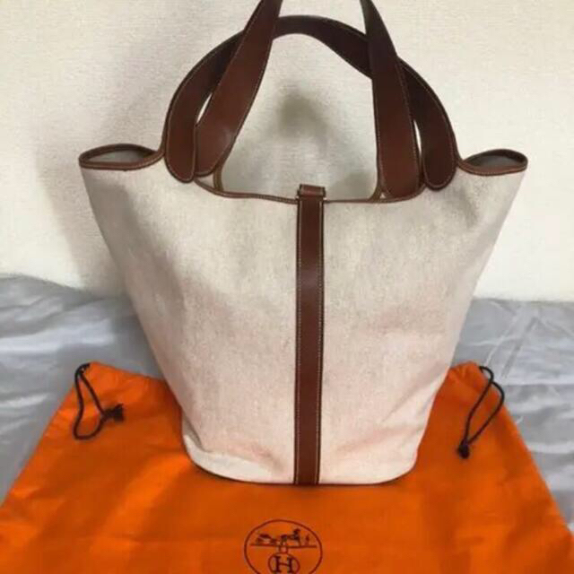 エルメス HERMES ハンドバッグ
 トワルアッシュ×レザー ピコタンPM グリーン