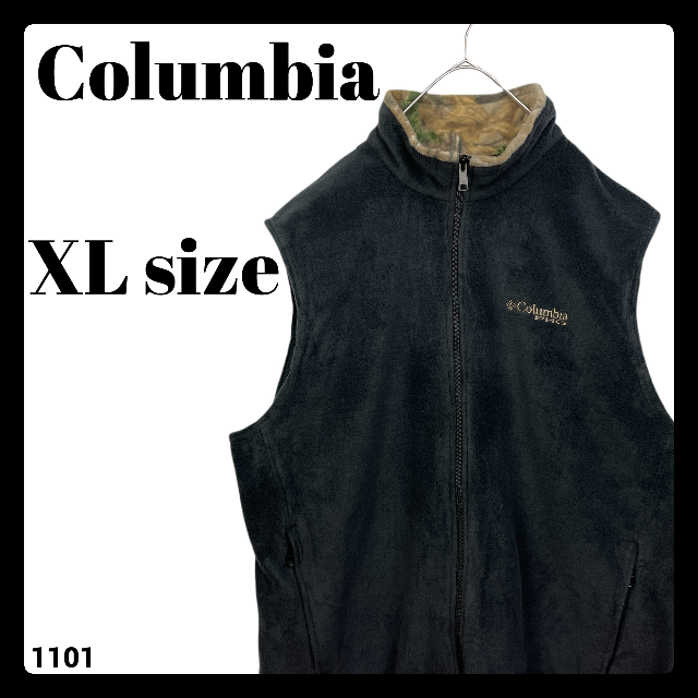 Columbia(コロンビア)のUSA古着 コロンビア フリース ベスト 黒 迷彩 ブラック XLサイズ  メンズのトップス(ベスト)の商品写真