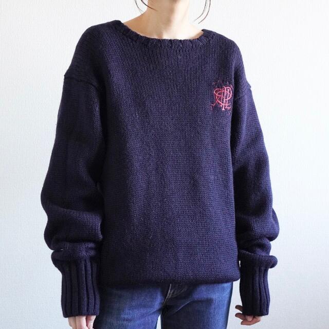 激レア 90s ラルフローレン 刺繍ロゴ モックネック ネイビー スウェット