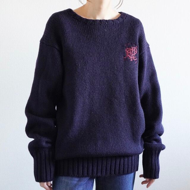 POLO RALPH LAUREN - 90s ラルフローレン 刺繍ロゴ カレッジニット