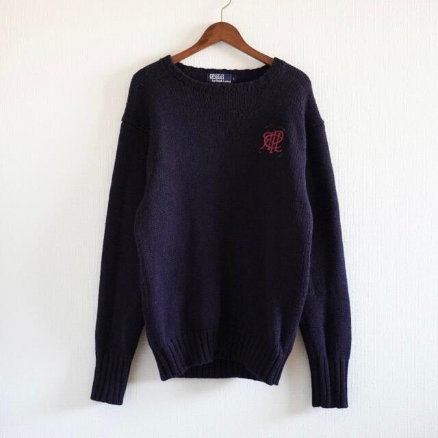 90s ラルフローレン 刺繍ロゴ カレッジニット 古着 vintage オンライン