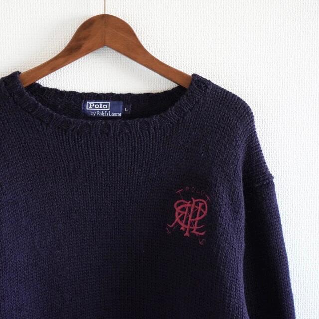 90s ラルフローレン 刺繍ロゴ カレッジニット 古着 vintage オンライン