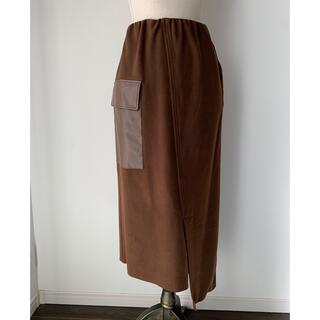 ブラウン　エコレザーポケット　アシメトリースカート(ひざ丈スカート)