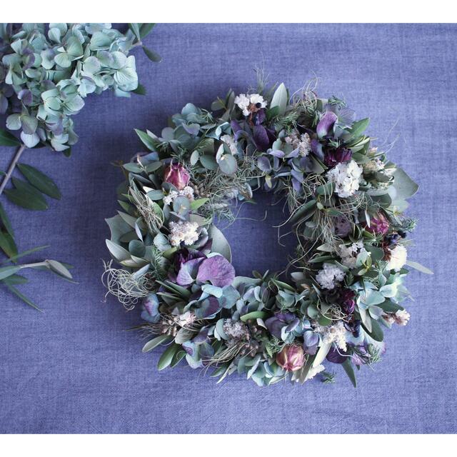 スミレ色✳︎紫陽花とオリーブの春待ちリース✳︎ドライフラワー◎24センチ
