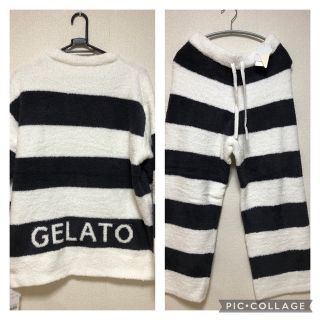 ジェラートピケ(gelato pique)の【新品】ジェラート・ピケ パウダー2ボーダープルオーバー＆パンツ上下セット(ルームウェア)