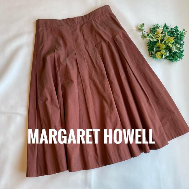 MARGARET HOWELL(マーガレットハウエル)の margaret howell マーガレットハウエル　プリーツスカート　赤玉虫 レディースのスカート(ひざ丈スカート)の商品写真