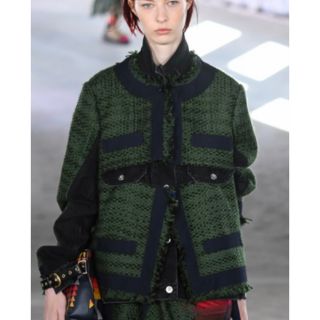 サカイ(sacai)のsacai ツイードドッキングジャケット(ノーカラージャケット)