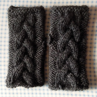 手編み　ハンドウオーマー(ダークグレー)(手袋)