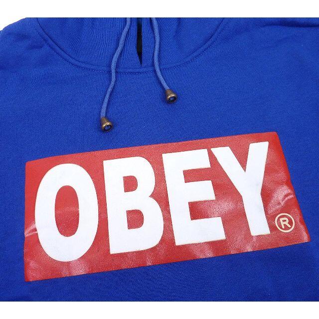 OBEY オベイ ブランドロゴ プルオーバーパーカー ブルー XXL - パーカー