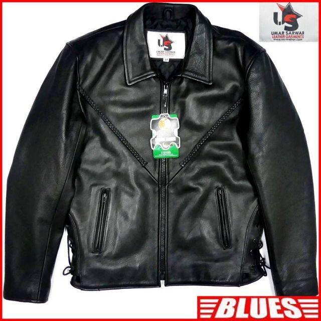 未使用 レザー ライダース ジャケット メンズ M 黒 シングル 本革 タグ