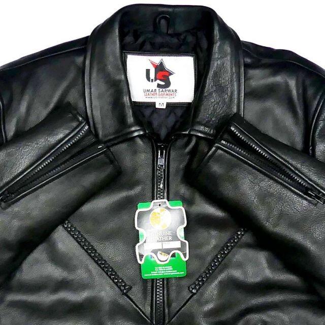 未使用 レザー ライダース ジャケット メンズ M 黒 シングル 本