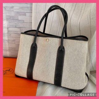 エルメス(Hermes)のエルメス ガーデンパーティー PM グレー×黒 □H刻印 トートバッグ(トートバッグ)