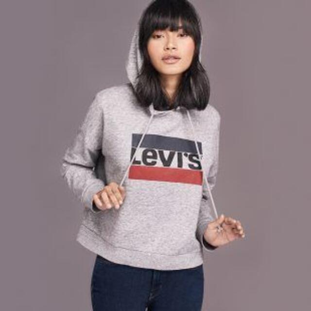 LEVI'S グラフィック ロゴ フーディー クロップパーカー グレー L 9