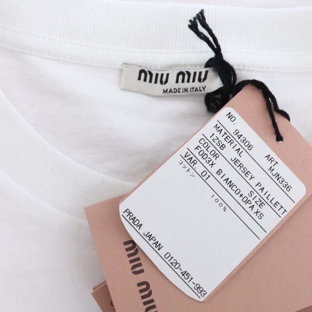 miumiu(ミュウミュウ)のミュウミュウ miumiu 21年製 刺繍入り Tシャツ XS 白 ピンク レディースのトップス(Tシャツ(半袖/袖なし))の商品写真