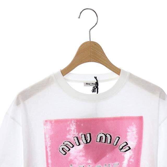 miumiu(ミュウミュウ)のミュウミュウ miumiu 21年製 刺繍入り Tシャツ XS 白 ピンク レディースのトップス(Tシャツ(半袖/袖なし))の商品写真