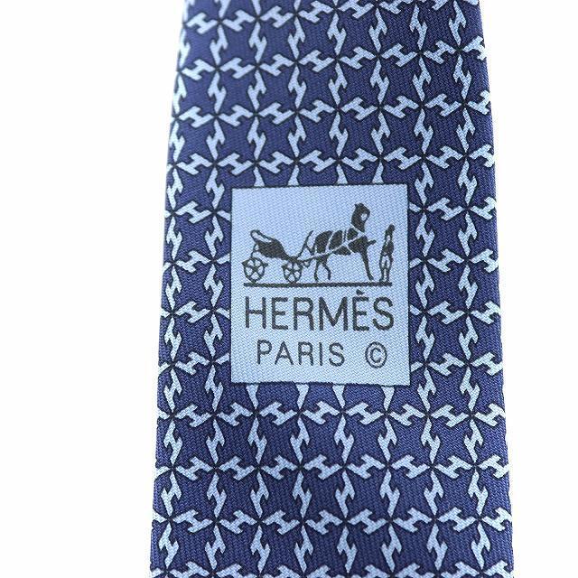 【極美品】HERMES シルクネクタイ H柄 ロゴ 水色 総柄