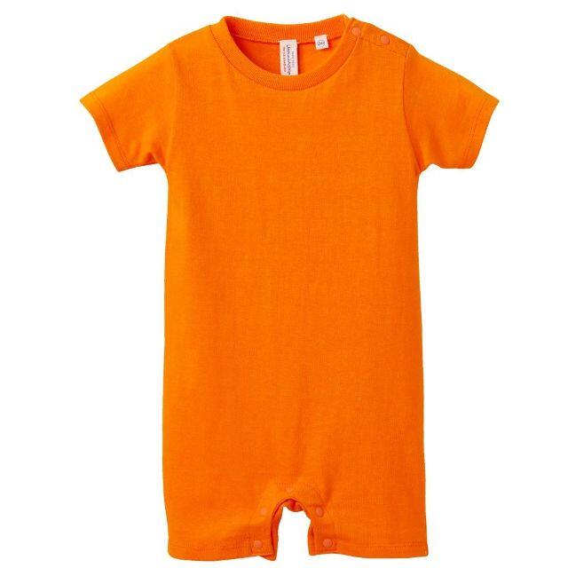 ロンパース 無地 綿100 ベビー ベイビー 赤ちゃん ボタン付 80 オレンジ キッズ/ベビー/マタニティのベビー服(~85cm)(ロンパース)の商品写真
