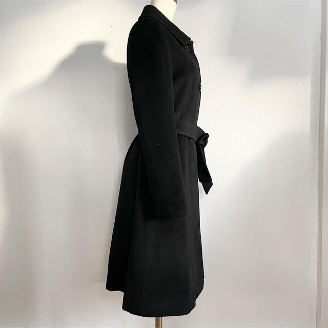 chereaux(シェロー)のシェロー　アンゴラ51%ベルト付きロングコート　ブラック黒　ブラックフォーマル レディースのジャケット/アウター(ロングコート)の商品写真
