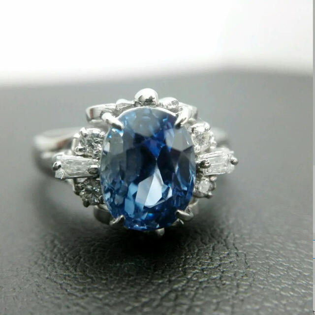 高品質☆非加熱　大粒 2.87ct ブルーサファイアダイヤリング　pt900 1