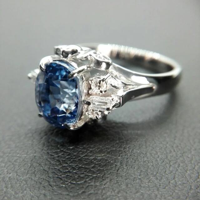 高品質☆非加熱　大粒 2.87ct ブルーサファイアダイヤリング　pt900 3