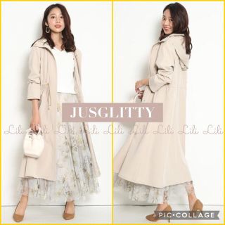 ジャスグリッティー(JUSGLITTY)のJUSGLITTY フード付ロングブルゾン　ジャスグリッティー　ベージュ(ロングコート)