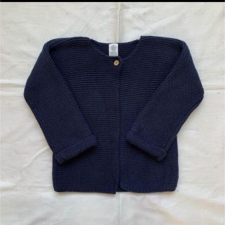 プチバトー(PETIT BATEAU)の【美品】プチバトー　ガーター編みニットカーディガン　18m紺色　80cm(カーディガン/ボレロ)