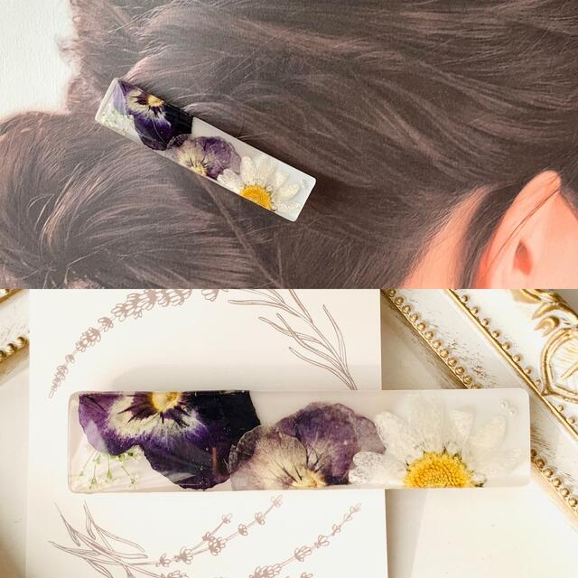 お得】 m002.フラワーヘアクリップ ビオラノースポール 四角 moonvilla ヘアアクセサリー