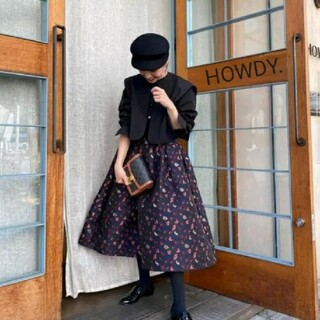 HOWDY.★jaguard skirt (navy・F)(ロングスカート)