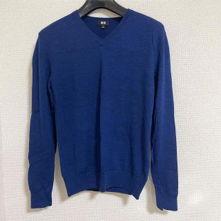 ユニクロ(UNIQLO)のユニクロ　ウールニット　セーター　Vネック　ブルー　サイズS(ニット/セーター)