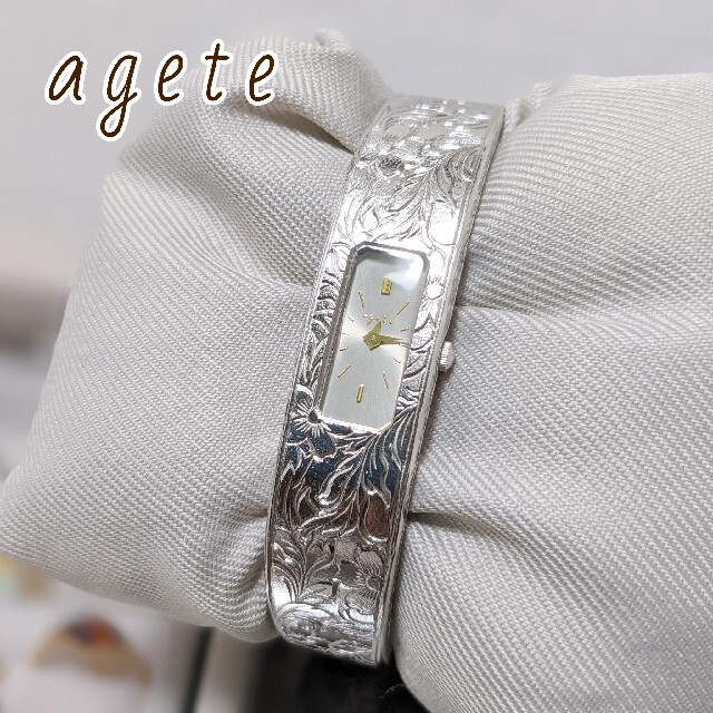 agete - 【美品】agete スクエアフェイスバングルウォッチ ホワイトゴールド 腕時計