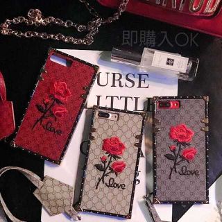 ガラスフィルム付 モノグラム バラ 刺繍 iPhone6s/Xs/Xケース(iPhoneケース)