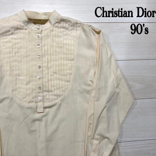 クリスチャンディオール(Christian Dior)の90s Christian Dior バンドカラー　ピンタック　長袖　シャツ　M(シャツ)